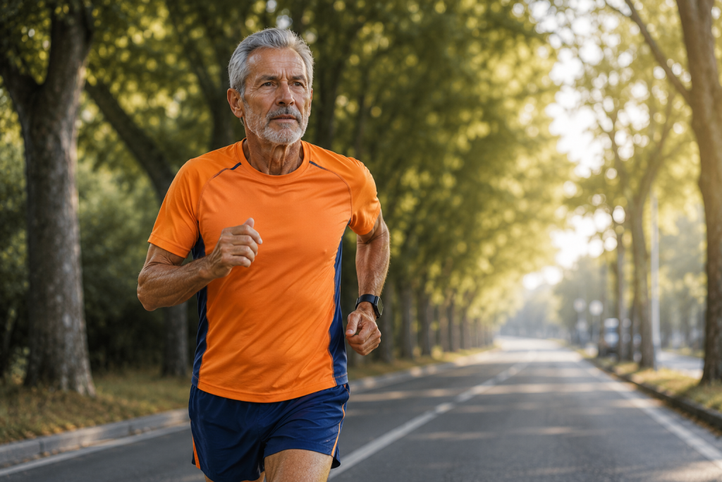 runner over 60 corsa strada alberata mattina